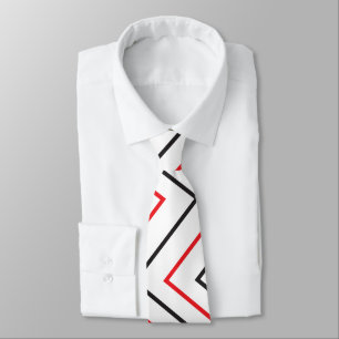 Gravata Padrão de Listra Chevron Vertical Preta e Vermelha