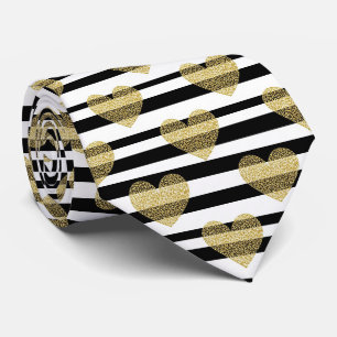 Gravata Padrão de Listra de Coração de Ouro Elegante para