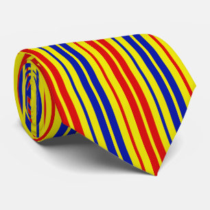 Gravata Padrão de Listras Vermelho Azul Amarelo Design 