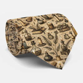 Gravata Padrão de Livros e Velas de Bruxaria Vintage