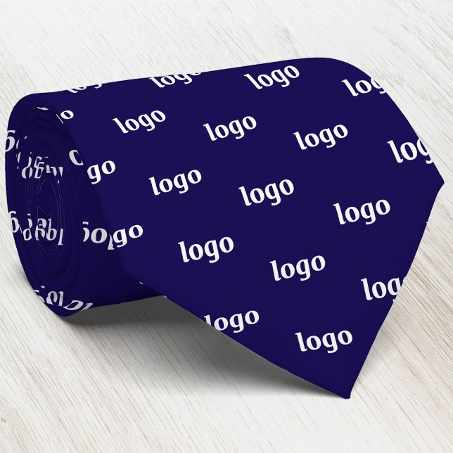 Gravata Padrão de Logotipo Simples Azul Marinho Empresaria (Simple logo pattern navy blue business promotional staff employee colleague uniform neck tie)