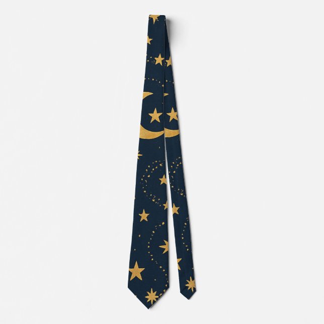 Gravata Padrão de Lua e Estrelas Celestiais – Meia-Noite (Frente)