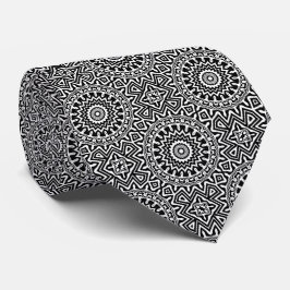 Gravata Padrão de Mandala Preto e Branco Moderno