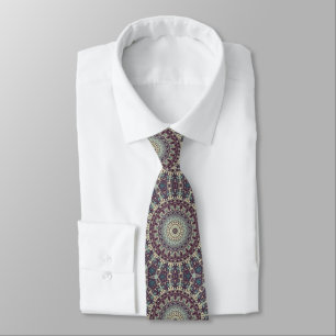 Gravata Padrão de Mandala Roxo Turquesa e Creme