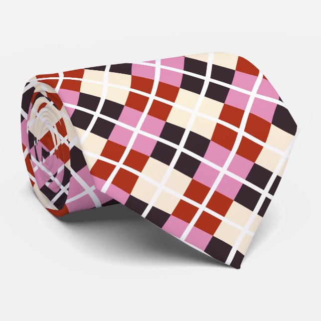 Gravata Padrão de marfim de beringela rosa vermelha (Rolled)