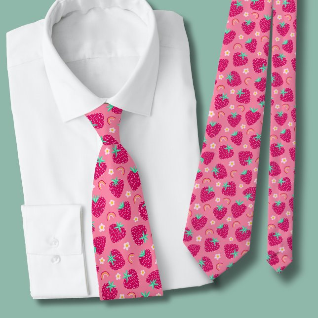 Gravata Padrão de margarida arco-íris de morango (Strawberry daisy rainbow summer tie)
