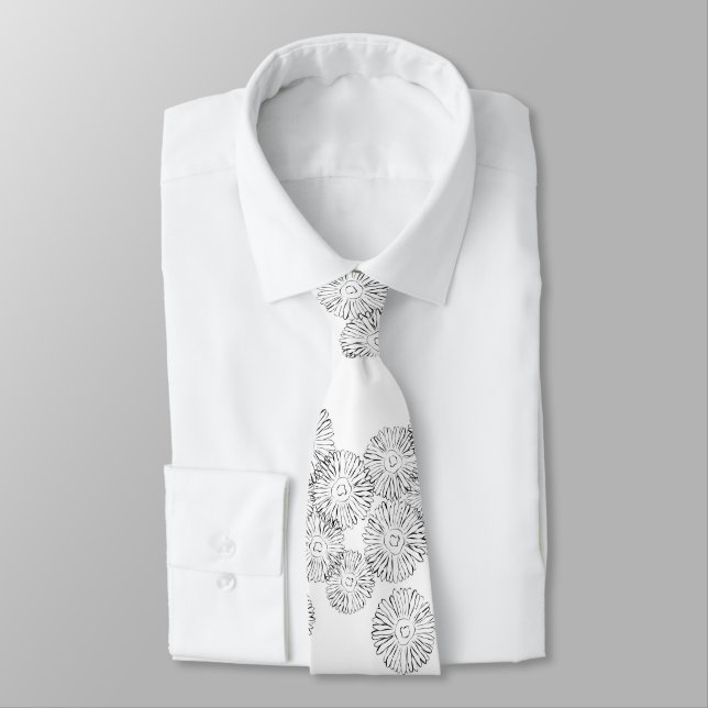 Gravata Padrão de Margarida Boho Chic Preto e Branco Elega (Amarrado)