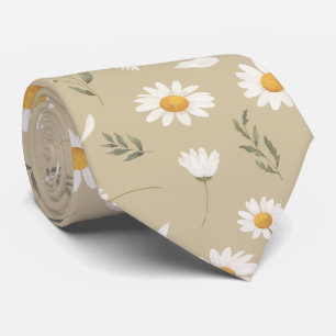 Gravata Padrão de margarida, branco romântico e floral