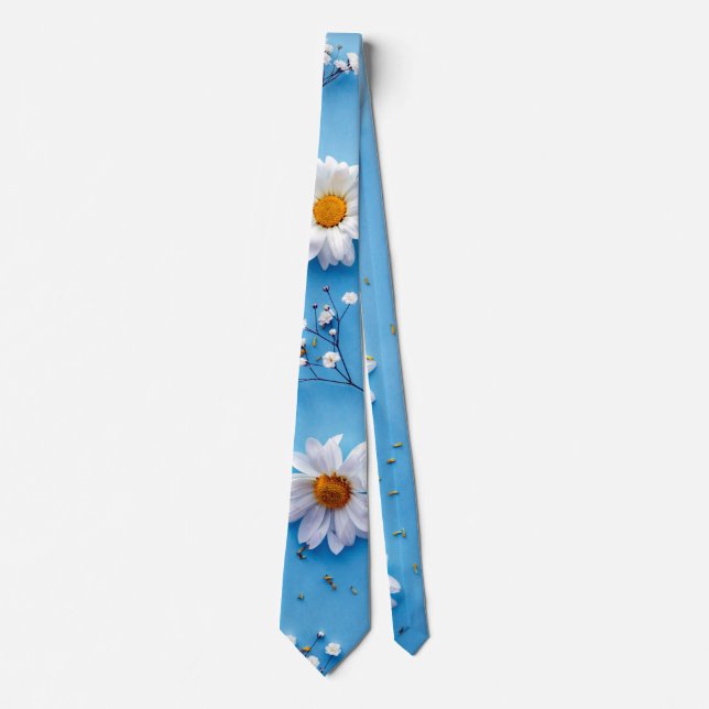 Gravata Padrão de margarida floral - Azul claro (Frente)