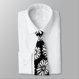 Gravata Padrão de Margarida Preto e Branco Groovy Minimali