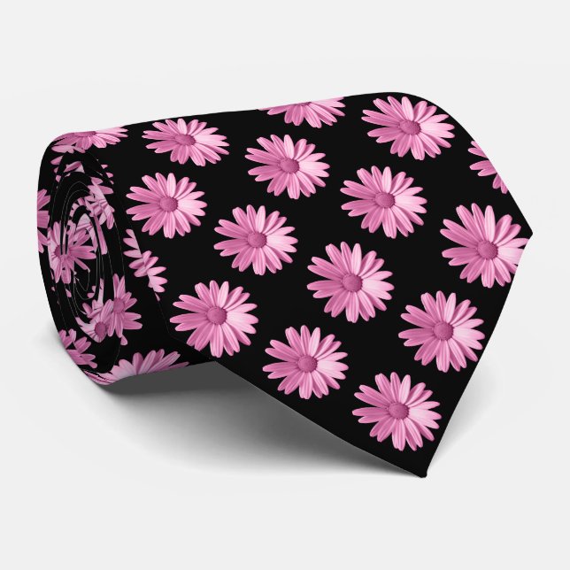 Gravata Padrão de Margarida - Rosa e Preto (Rolled)