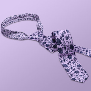 Gravata Padrão de marinho Azul e Lavanda de Frascos Florai
