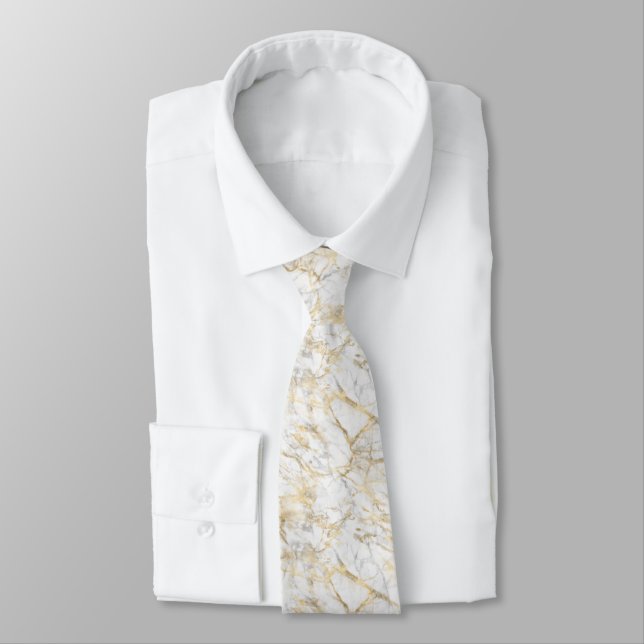 Gravata Padrão de mármore branco dourado masculino (Amarrado)