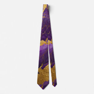 Gravata Padrão de Mármore Roxo com Dourado