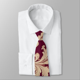 Gravata Padrão de Maroon e Beige Vintage