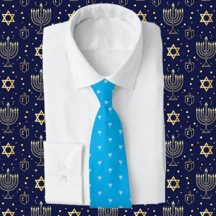 Gravata Padrão de Menorá do Hanukkah Azul