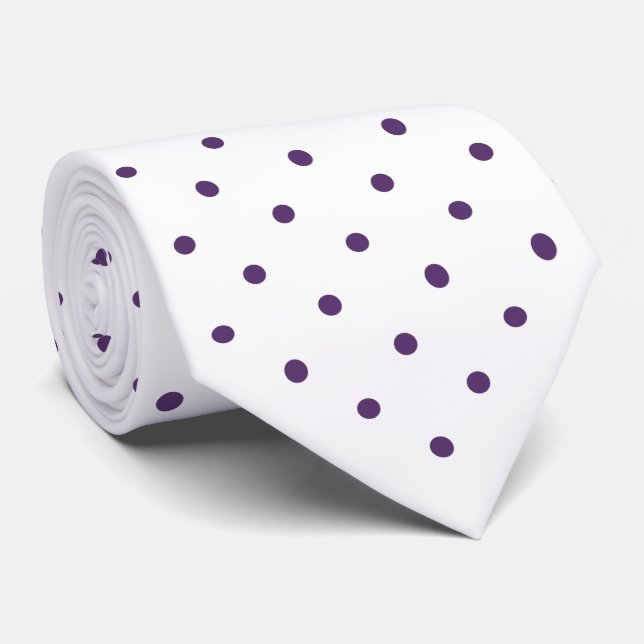 Gravata Padrão de Mini Bolinhas Roxo em Branco (Rolled)