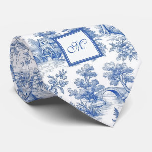 Gravata Padrão de Monograma de Toile Francês Azul Vintage