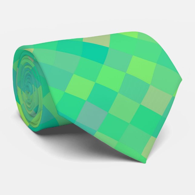 Gravata Padrão de mosaico verde/amarelo de pixel na moda (Rolled)
