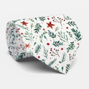 Gravata Padrão de Natal Branco e Verde Festivo Elegante
