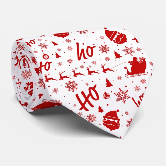 Gravata Padrão de Natal Branco e Vermelho de Ho Ho (Rolled)