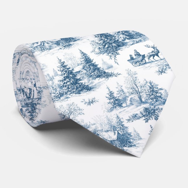 Gravata Padrão de Natal em Toile Azul  (Rolled)