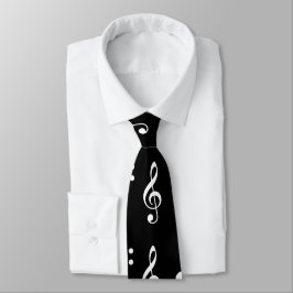 Gravata Padrão de Notas Musicais Preto e Branco