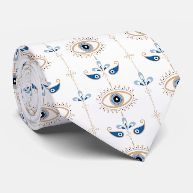 Gravata Padrão de olho mau boêmio branco retrô (Rolled)