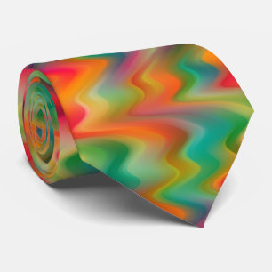 Gravata Padrão de Ondas Zig Zag Chic Retro Colorido Único