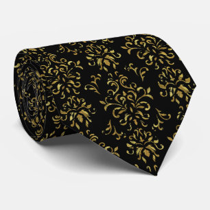 Gravata Padrão de Ondulações Vintage Dourado e Preto