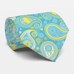 Gravata Padrão de paisley elegante amarelo azul