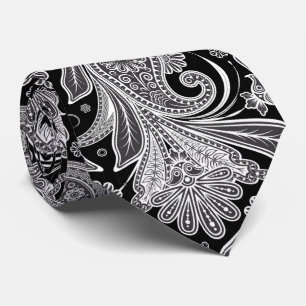 Gravata Padrão de Paisley Preto e Branco Elegante
