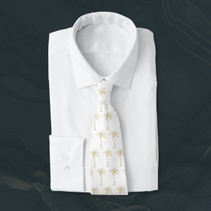 Gravata Padrão de Palmeira Branco e Dourado