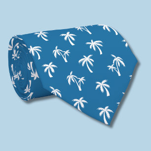 Gravata Padrão de palmeira tropical azul