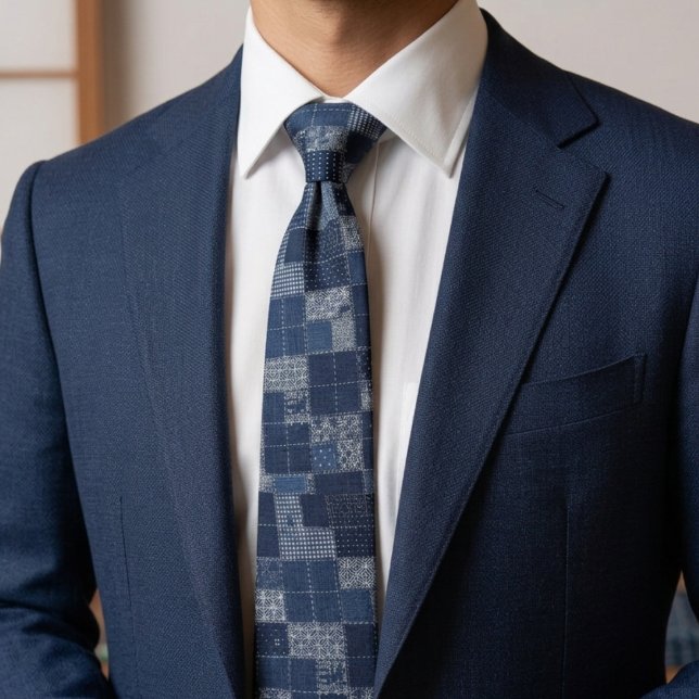 Gravata Padrão de Patchwork Sashiko Japonês (Criador carregado)