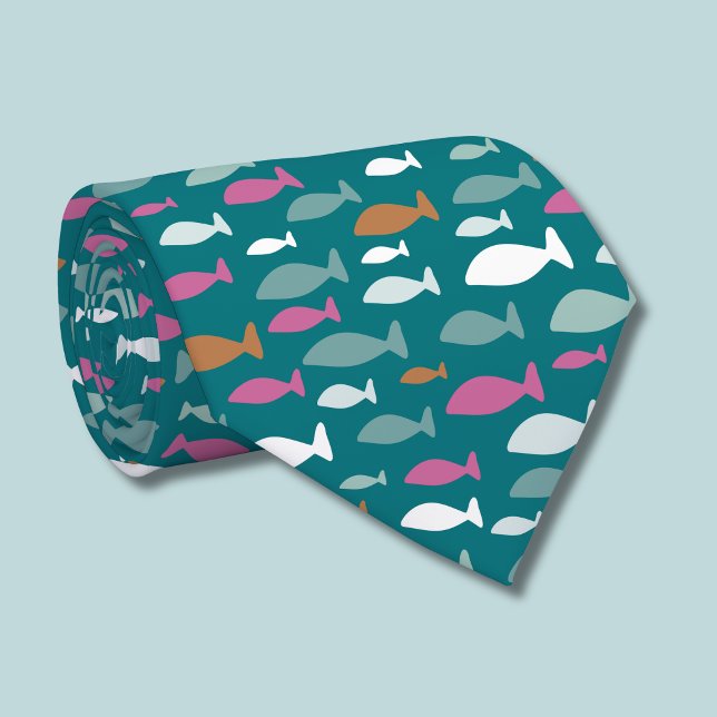Gravata Padrão de peixe fofo (Fish Shoal green tie)