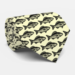 Gravata Padrão de Peixe - Preto em Amarelo Pálido