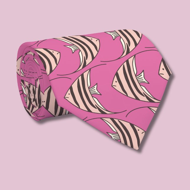 Gravata Padrão de peixe rosa (Fish Angel Fish patterned tie)