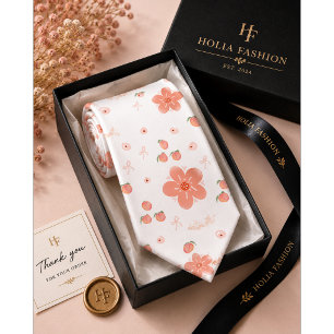 Gravata Padrão de Pêssego Floral