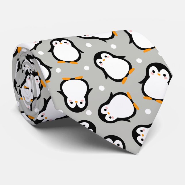 Gravata Padrão de pinguim fofo cinza padrão (Rolled)