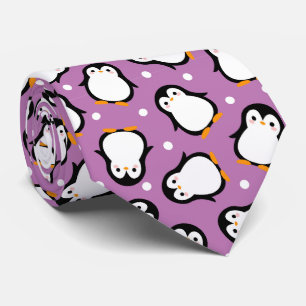 Gravata Padrão de pinguim fofo Padrão roxo
