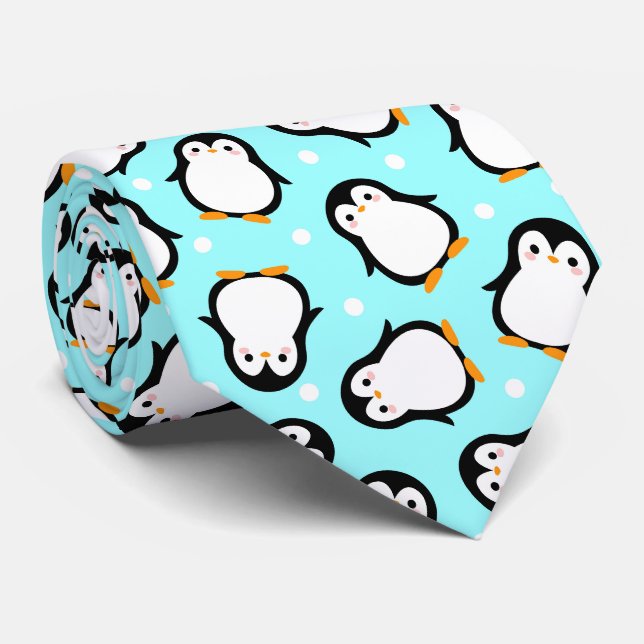 Gravata Padrão de pinguim fofo padrão turquesa (Rolled)