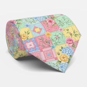 Gravata Padrão de Piquenique em Patchwork Floral Pastel (1