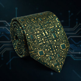 Gravata Padrão de Placa-Mãe Tech Dourado Verde Escuro