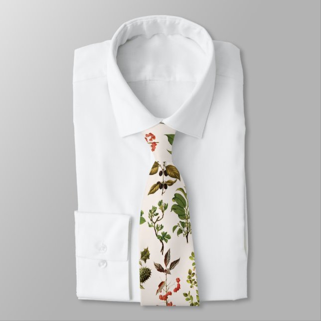 Gravata Padrão de Planta Verde de Herbário Vintage (Amarrado)