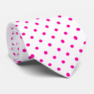 Gravata Padrão de Pontinhos Mini Rosa Quente no Branco