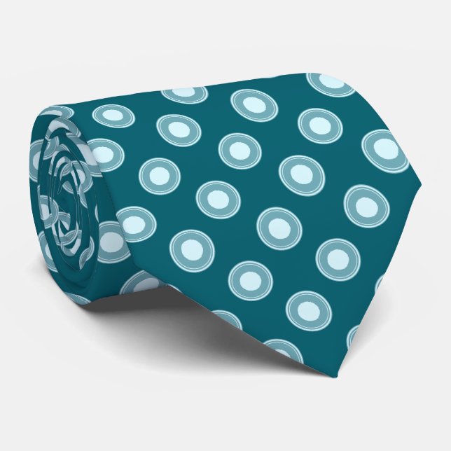 Gravata Padrão de Ponto Branco Azul Verde Teal (Rolled)