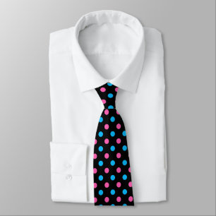 Gravata Padrão de Pontos Polka Azul Preto Rosa