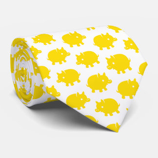 Gravata Padrão de Porco Amarelo Brilhante