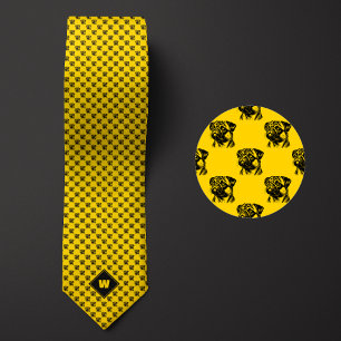 Gravata Padrão de Pug Amarelo de Mostarda